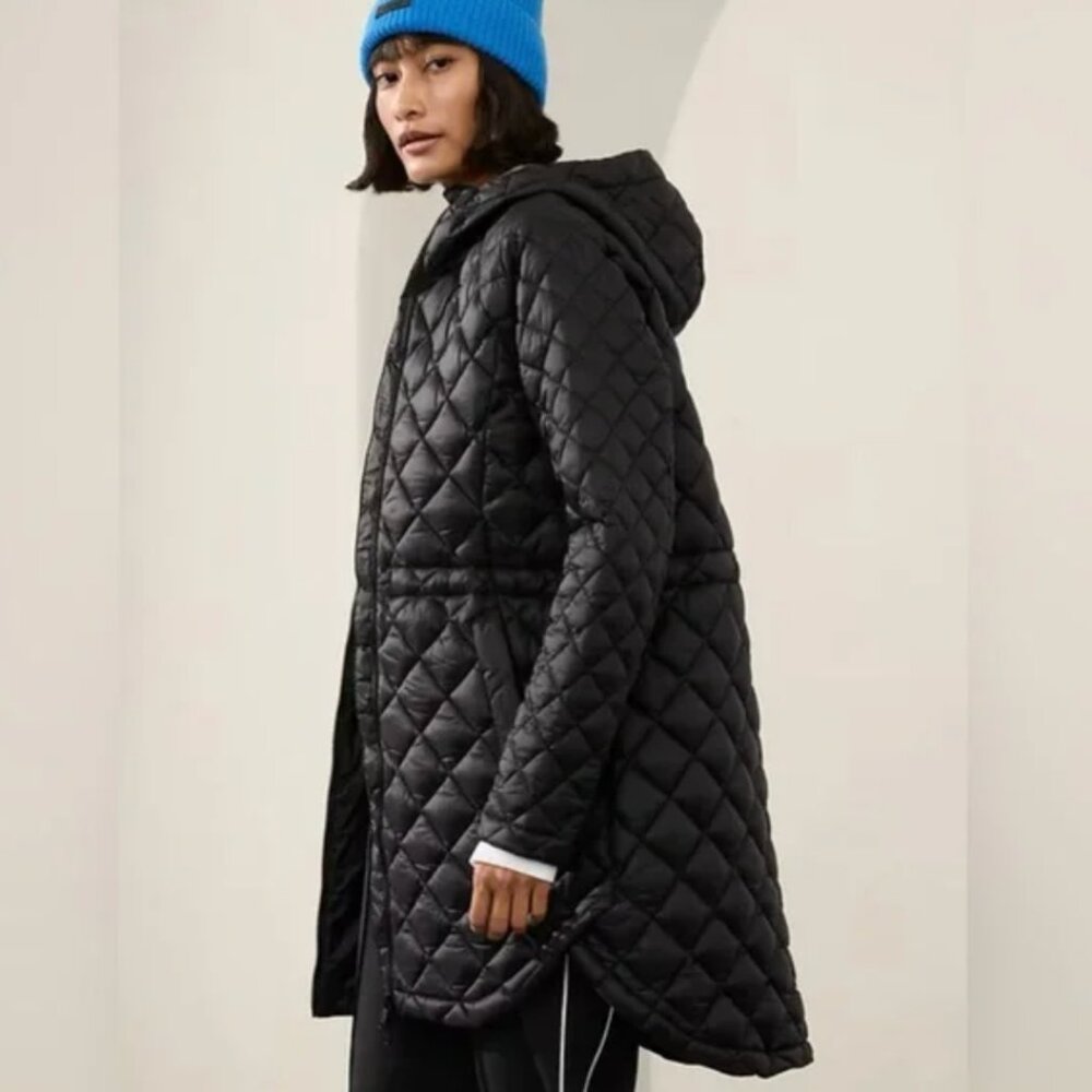Athleta Black Quilted Hooded Puffer Coat